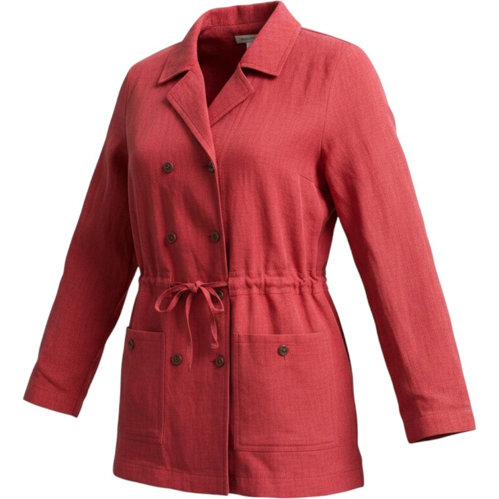 Units Womens Red 100% Linen Utility Safari Jacket Drawstring Waist Small